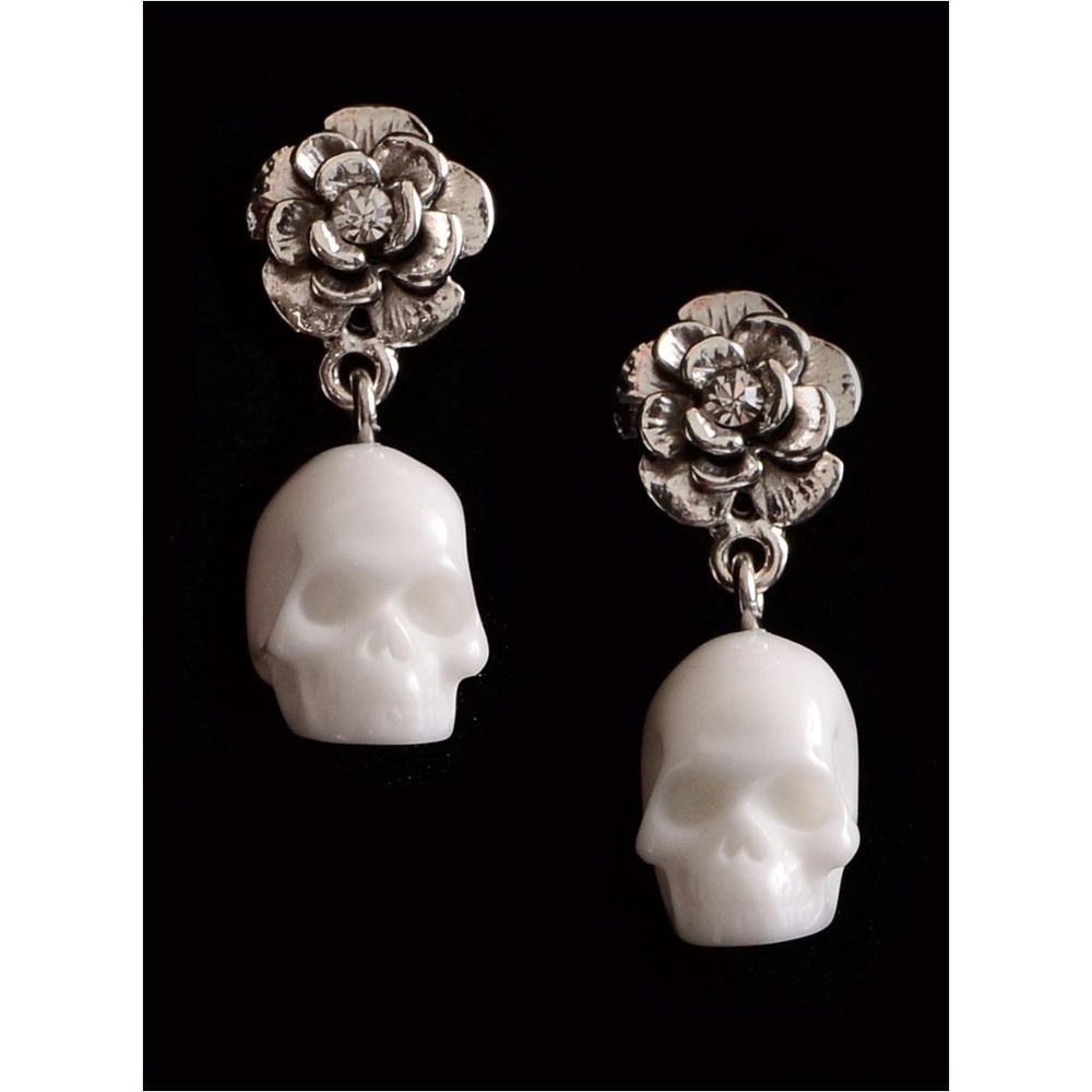 NEW Mortal Beauty Skull & Rose Earrings Goth Steampunk Halloween Jewelry